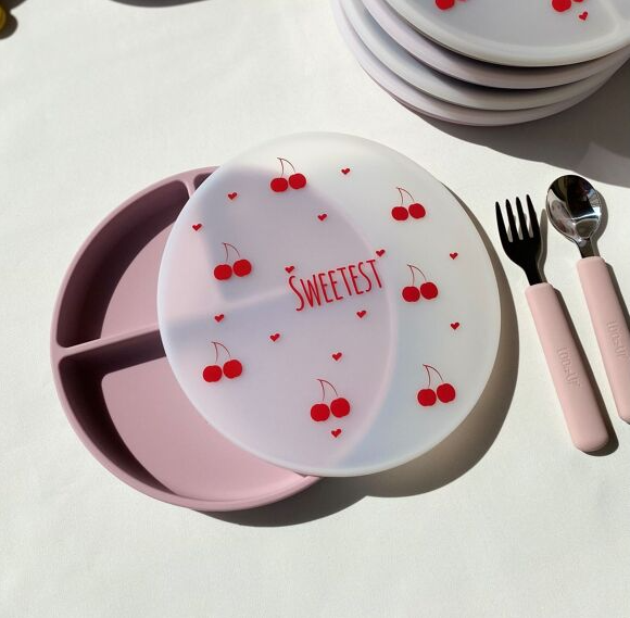 Assiette en silicone ventouse + couvercle